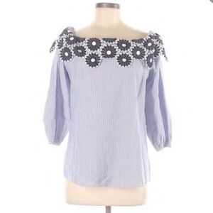Ann Taylor LOFT Women's Blue and white pinstripe blouse embroidered Blouse S